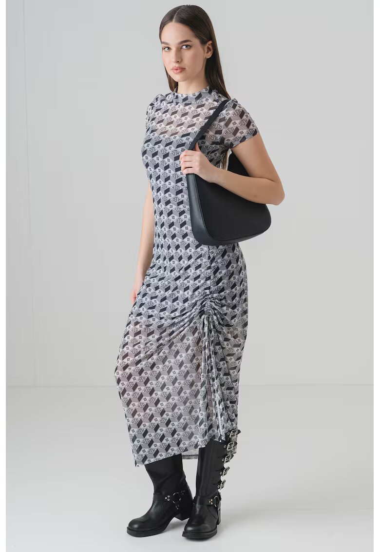 HUGO Rochie asimetrica cu imprimeu - Alb murdar/Gri inchis/Transparent