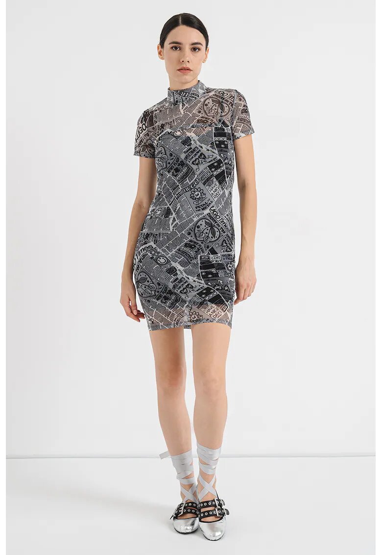 HUGO Rochie bodycon cu imprimeu - Gri inchis