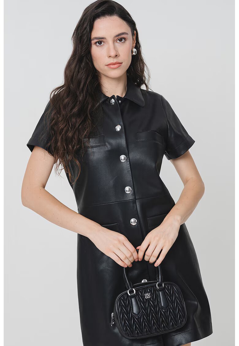 HUGO Rochie-camasa de piele ecologica - Negru
