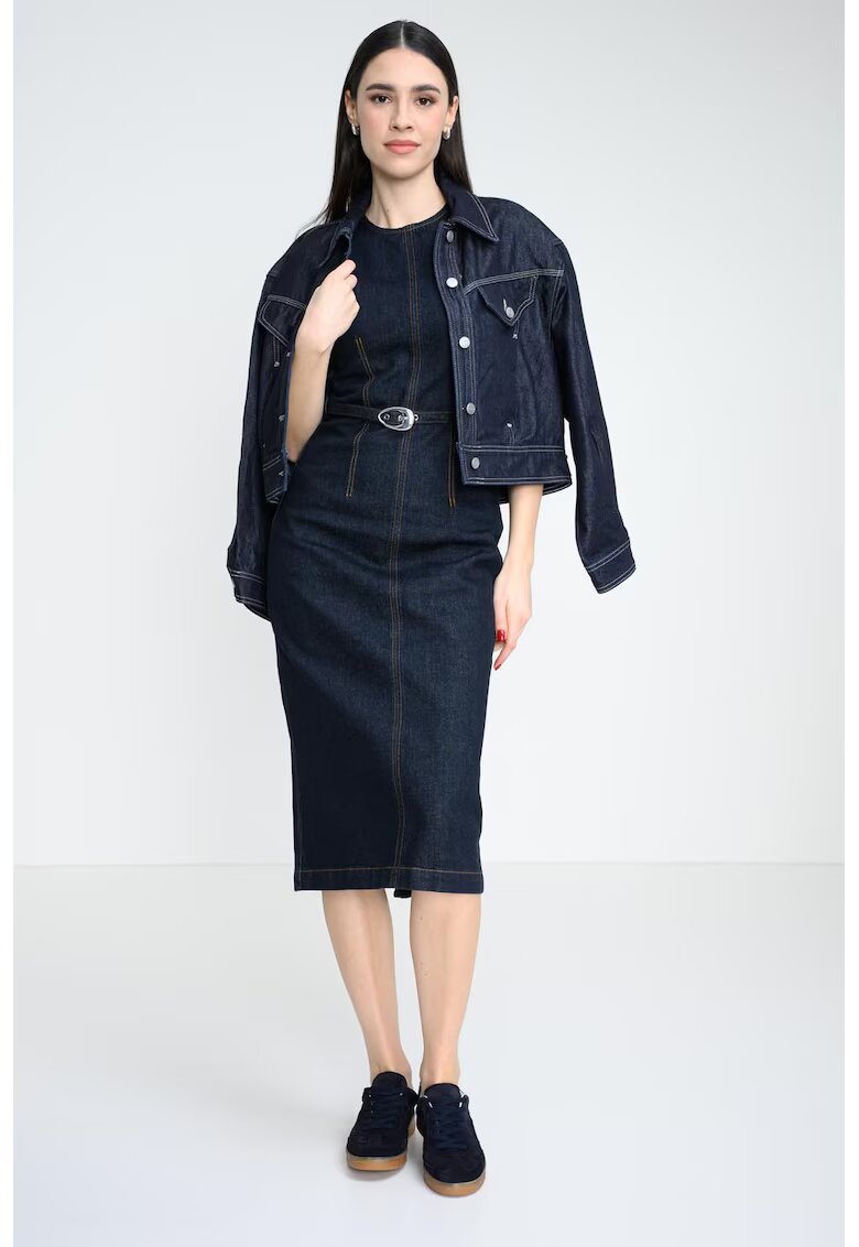 HUGO Rochie midi din denim - fara maneci - Albastru ultramarin