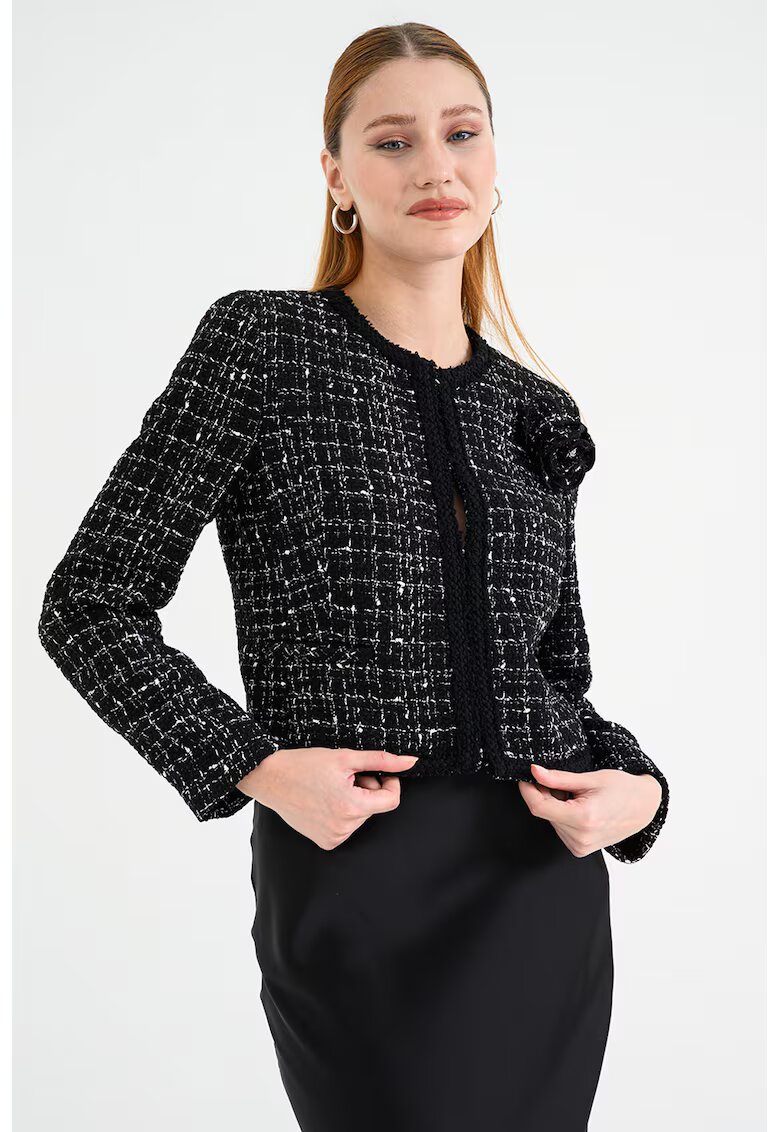 HUGO Sacou crop din amestec de lana in carouri Ablumi - Alb/Negru