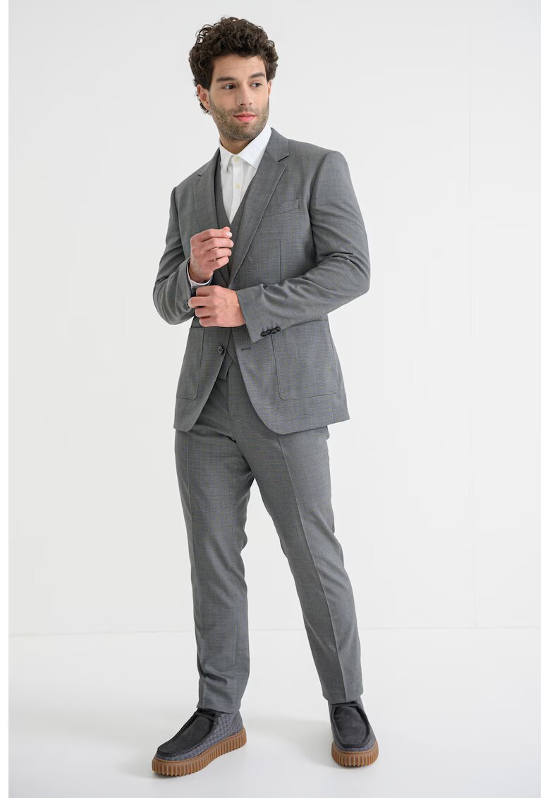 HUGO Set de sacou - vesta si pantaloni de lana - Gri deschis/Negru stins
