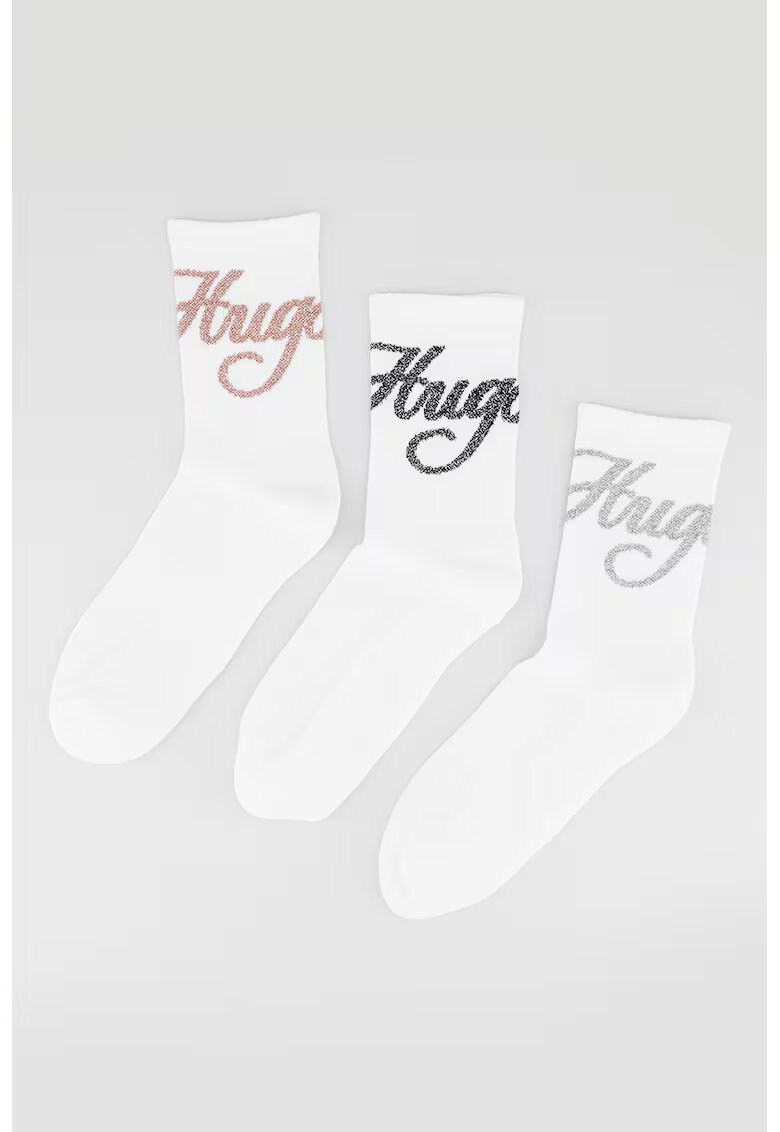 HUGO Set de sosete - 3 perechi - Alb/Negru/Argintiu