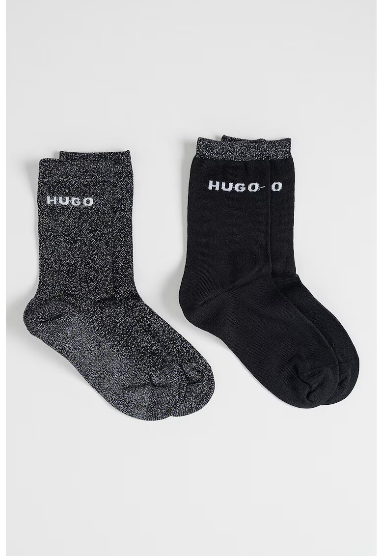 HUGO Set de sosete lungi - 2 perechi - Negru/Argintiu