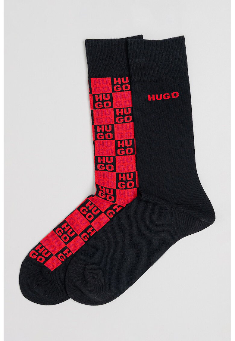 HUGO Set de sosete lungi cu logo - 2 perechi - Rosu/Negru