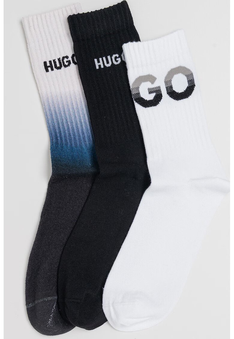 HUGO Set de sosete lungi cu model - 3 perechi - Negru/Crem
