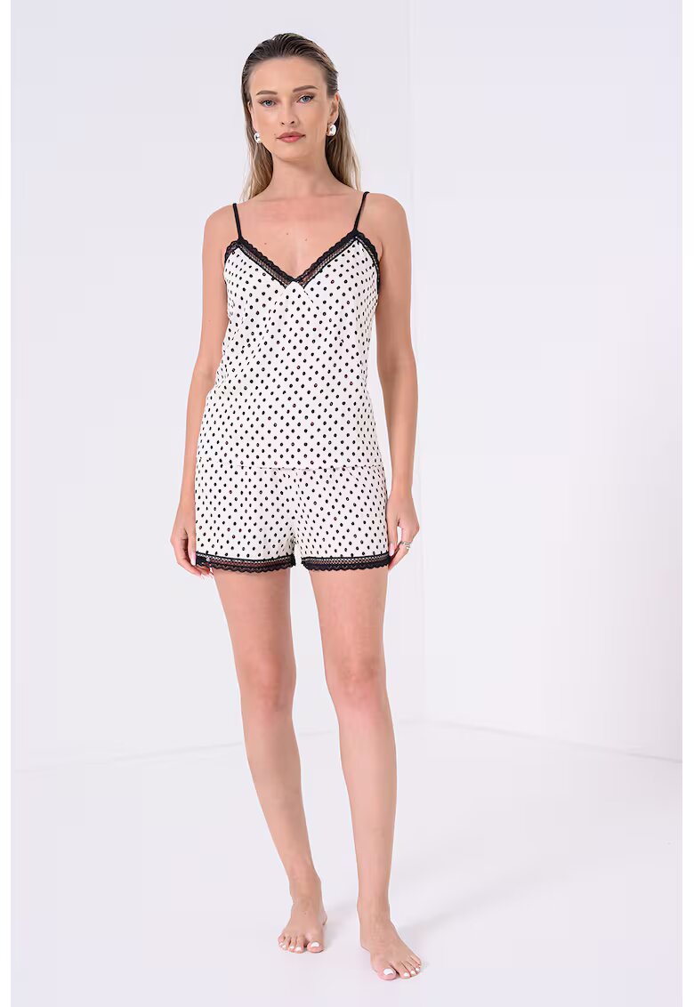 HUGO Top de pijama cu buline - Alb/Negru