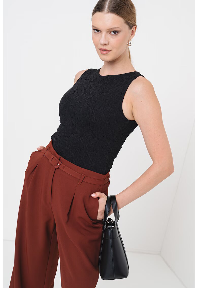 HUGO Top elastic cu logo si fermoar pe partea din spate - Negru