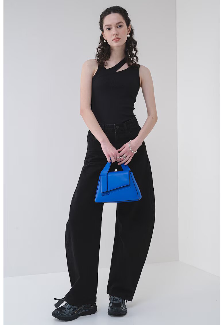 HUGO Top striat cu croiala asimetrica - Negru