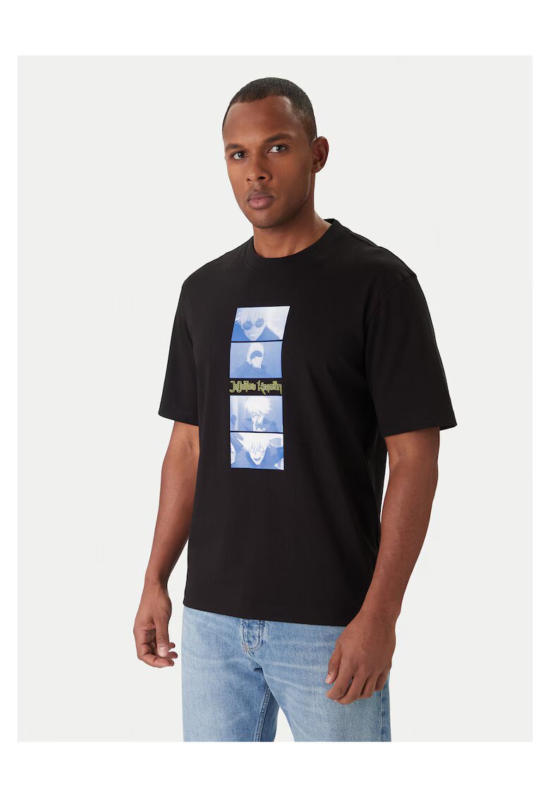 HUGO Tricou barbat negru/albastru - bumbac