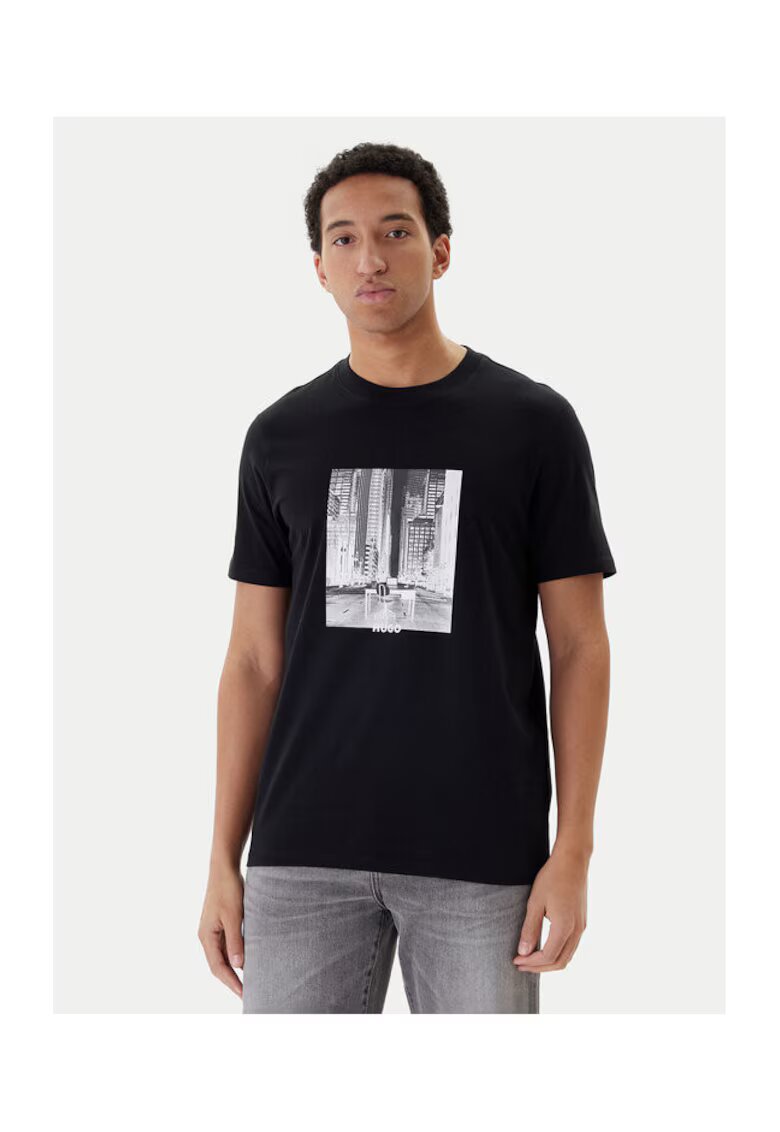 HUGO Tricou barbat negru - bumbac - imprimeu