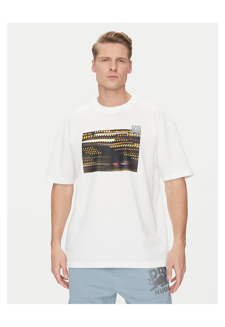 HUGO Tricou barbati alb - bumbac - imprimeu
