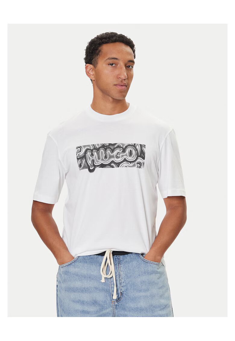 HUGO Tricou barbati alb - din bumbac