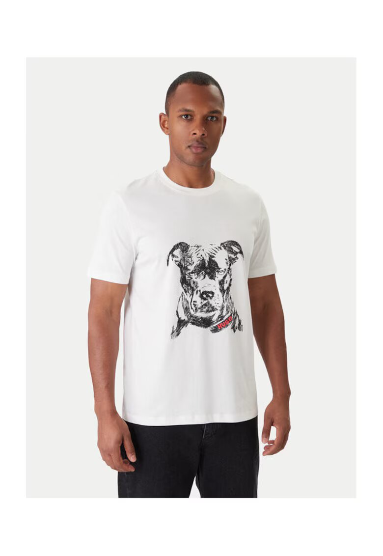 HUGO Tricou barbati ecru - bumbac