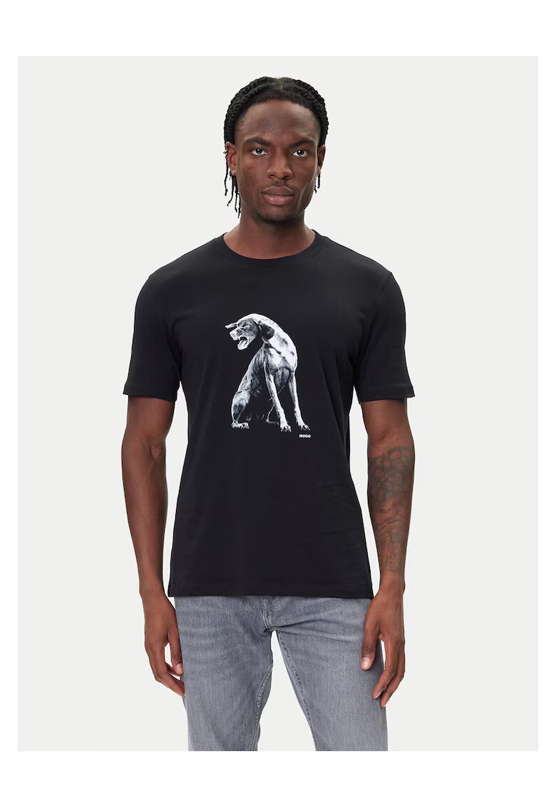 HUGO Tricou barbati negru - bumbac - imprimeu