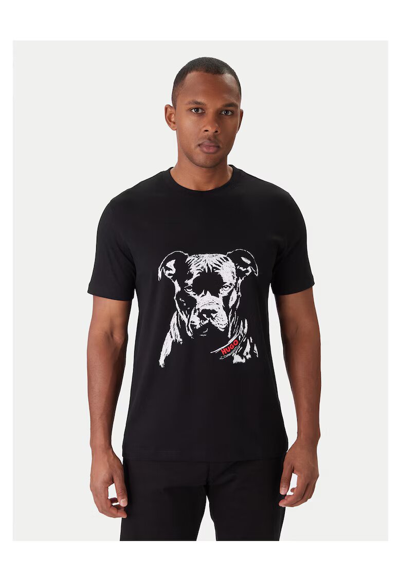 HUGO Tricou barbati negru - bumbac - imprimeu caine