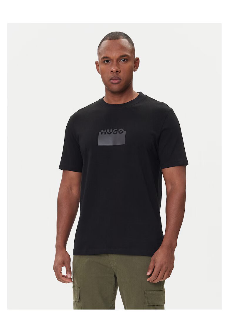 HUGO Tricou barbati negru - bumbac - imprimeu negru