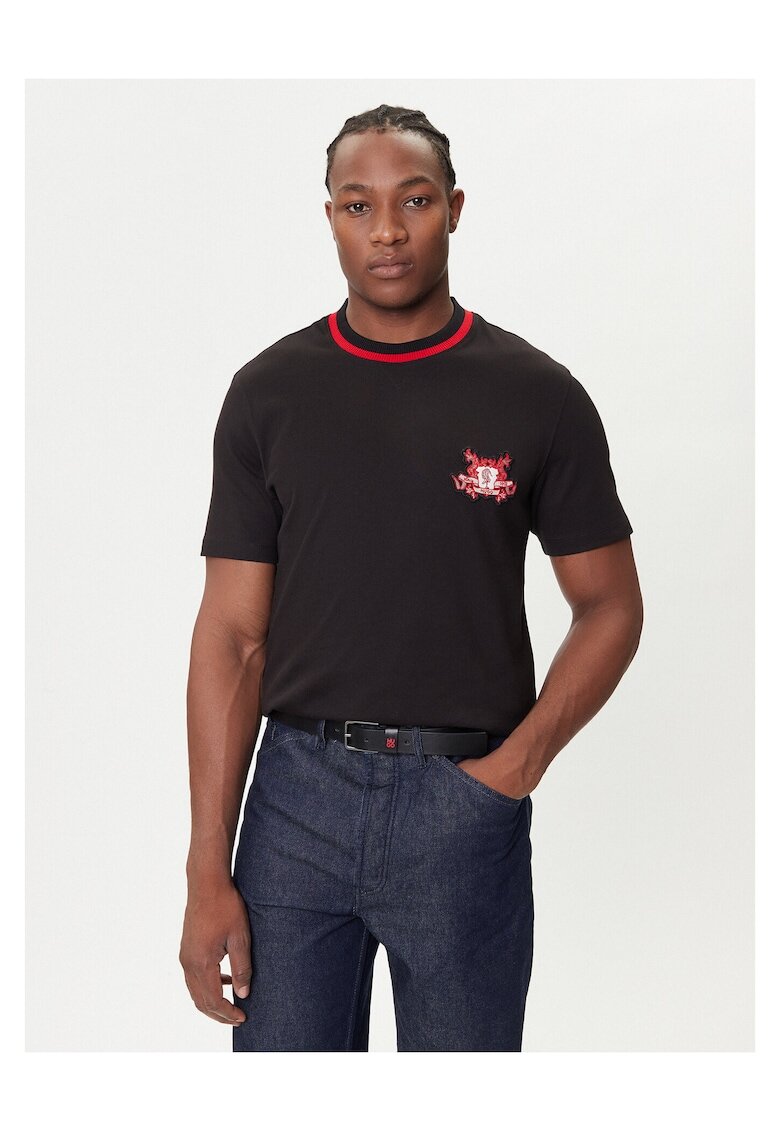 HUGO Tricou barbati negru/rosu - bumbac
