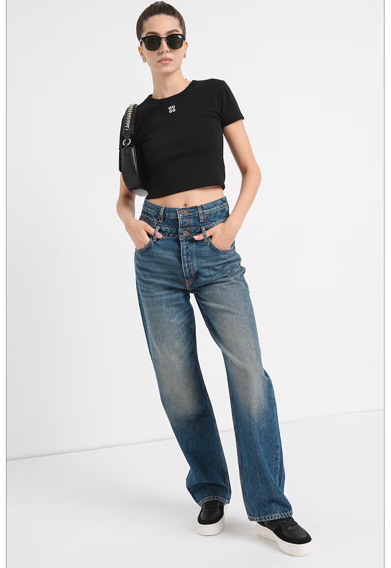 HUGO Tricou crop cu croiala slim-fit si logo brodat - Negru