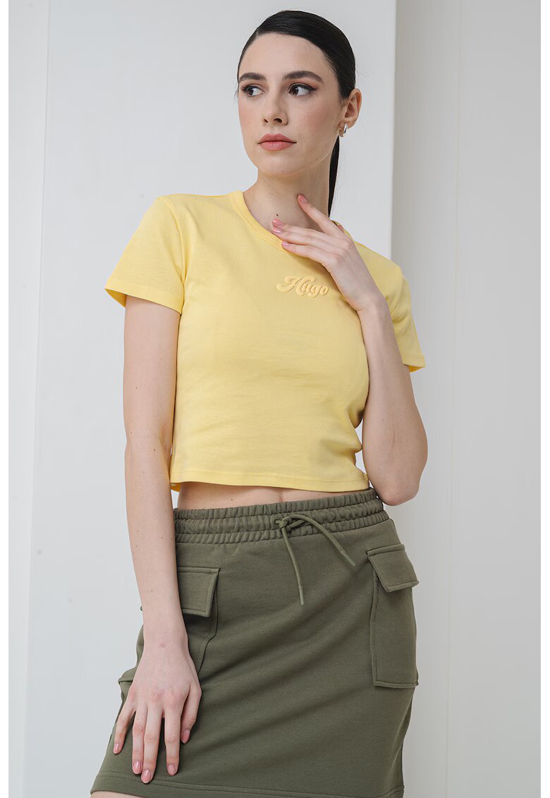 HUGO Tricou crop cu imprimeu logo - Galben deschis