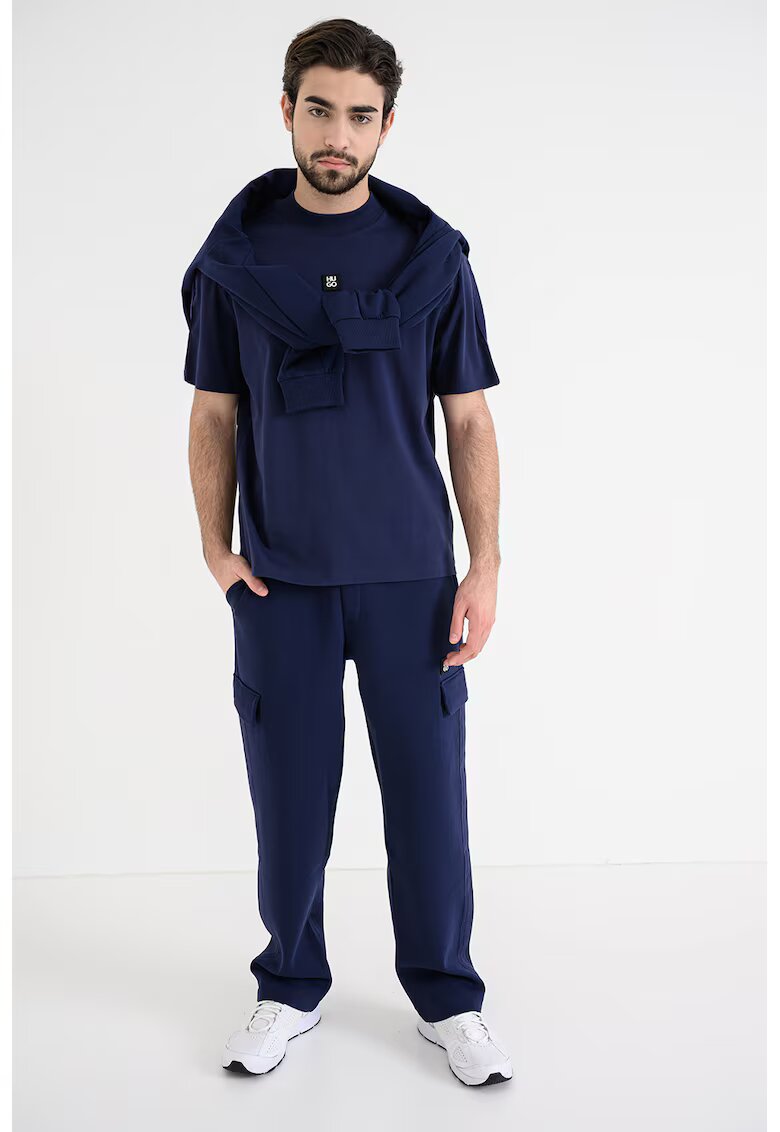HUGO Tricou cu decolteu la baza gatului si logo - Albastru indigo