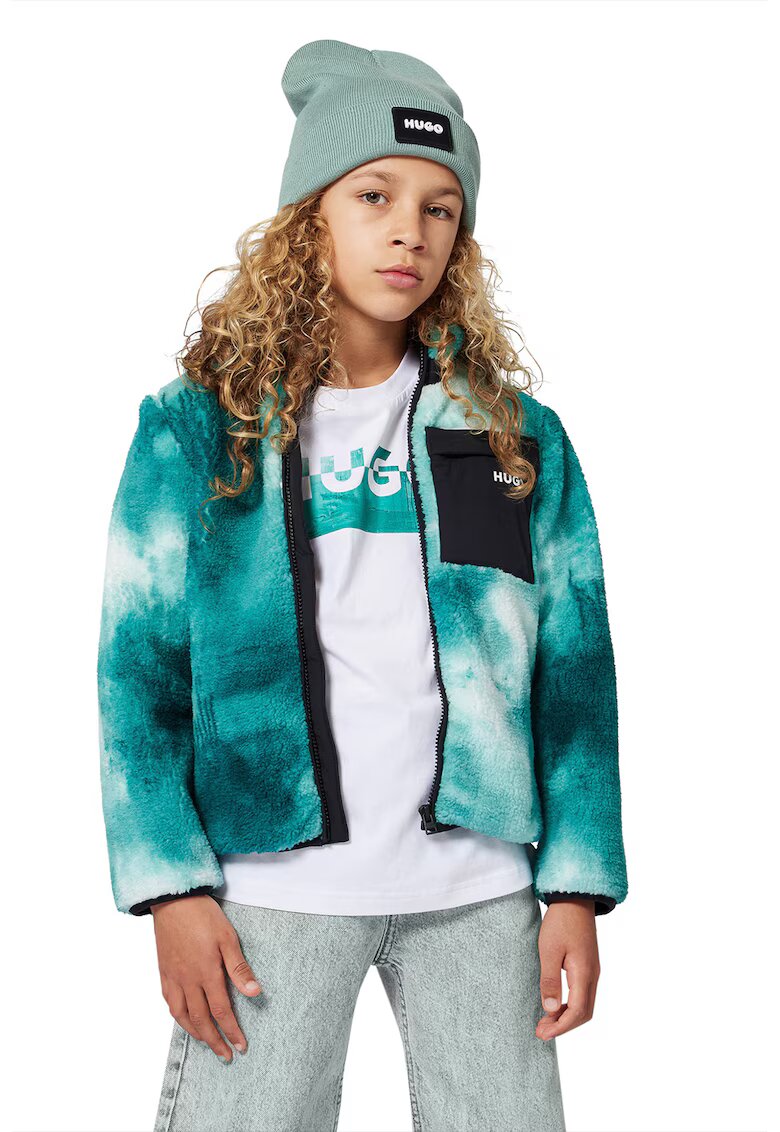 HUGO Tricou cu imprimeu logo - Alb/Verde persan
