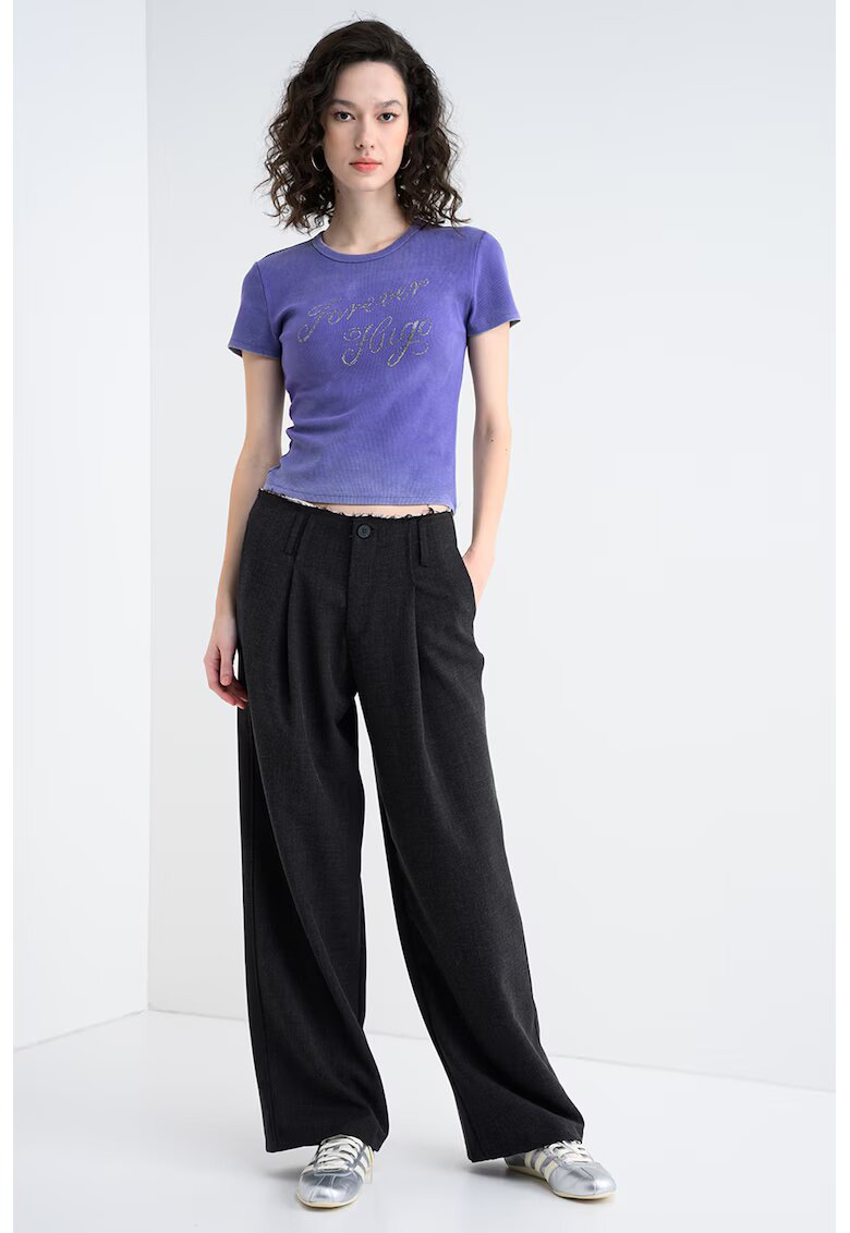 HUGO Tricou cu imprimeu logo cu strasuri Dever - Violet deschis/Argintiu