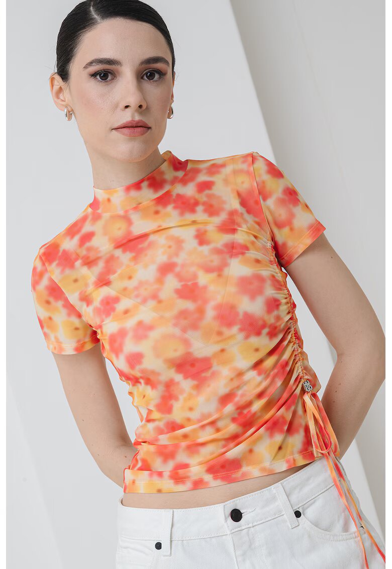 HUGO Tricou cu model floral Dastoria - Galben/Roz