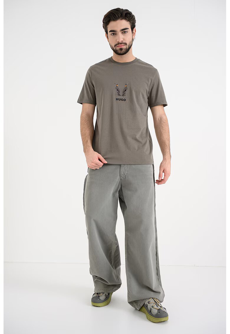 HUGO Tricou de bumbac cu broderie Dugolini - Kaki