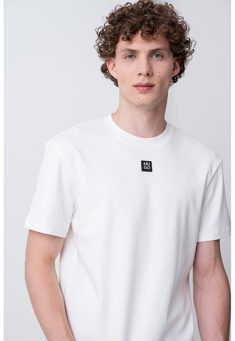 HUGO Tricou de bumbac cu decolteu la baza gatului Dalile - Alb