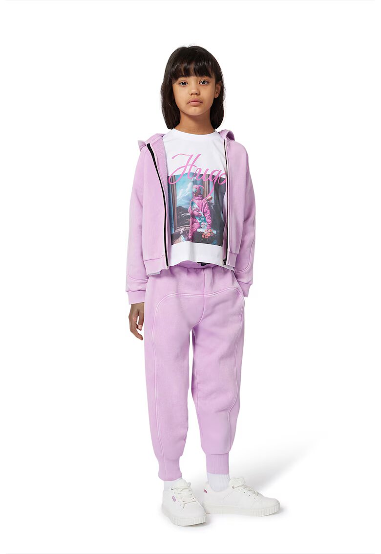HUGO Tricou de bumbac cu imprimeu logo si foto - Alb/Fucsia/Albastru deschis