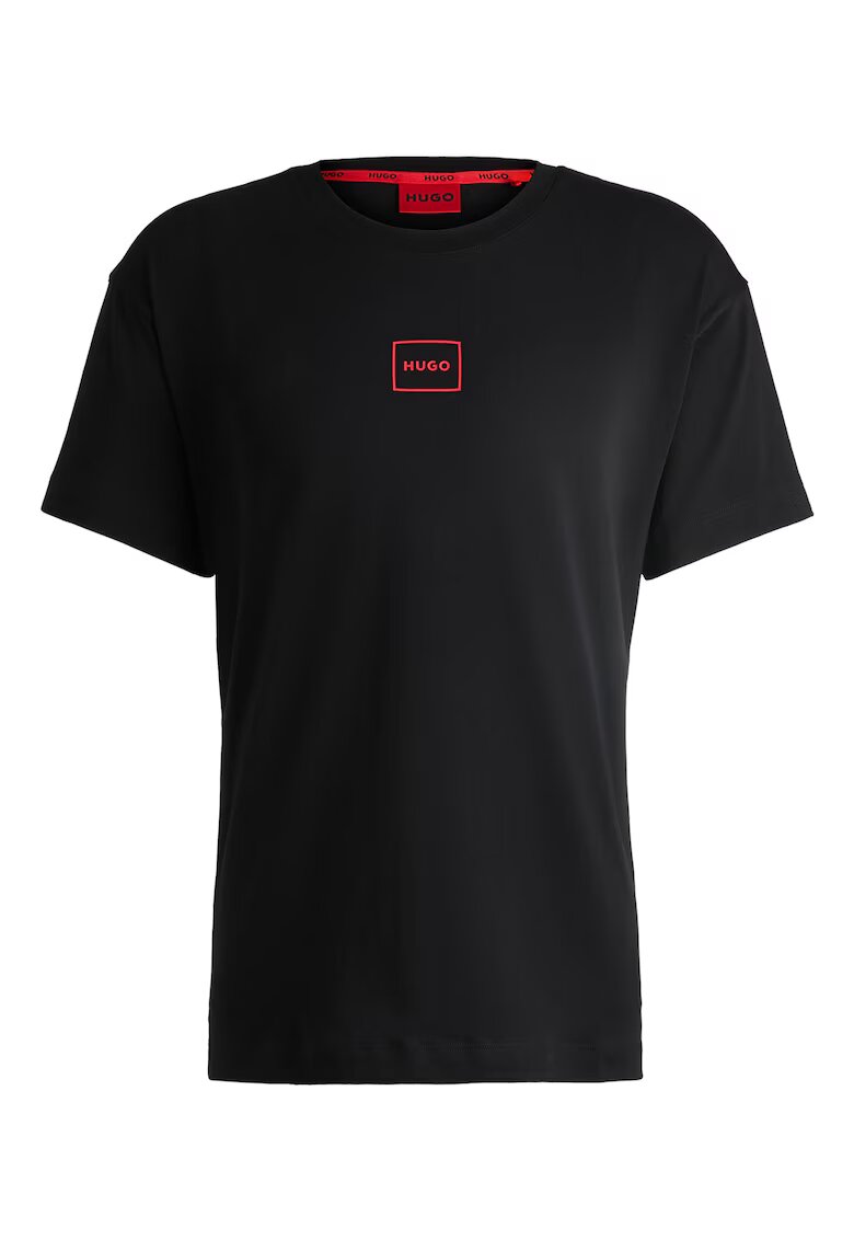 HUGO Tricou de casa cu decolteu la baza gatului si logo - Negru