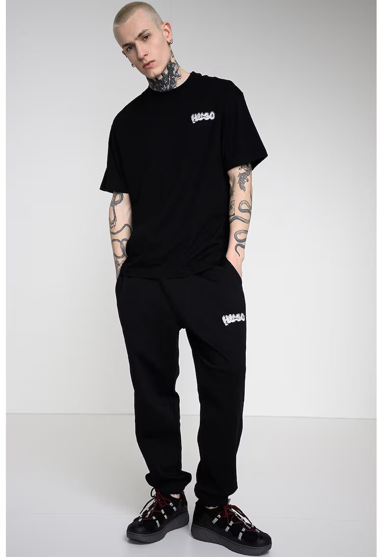HUGO Tricou din bumbac cu imprimeu logo Nyrotee - Alb/Negru stins