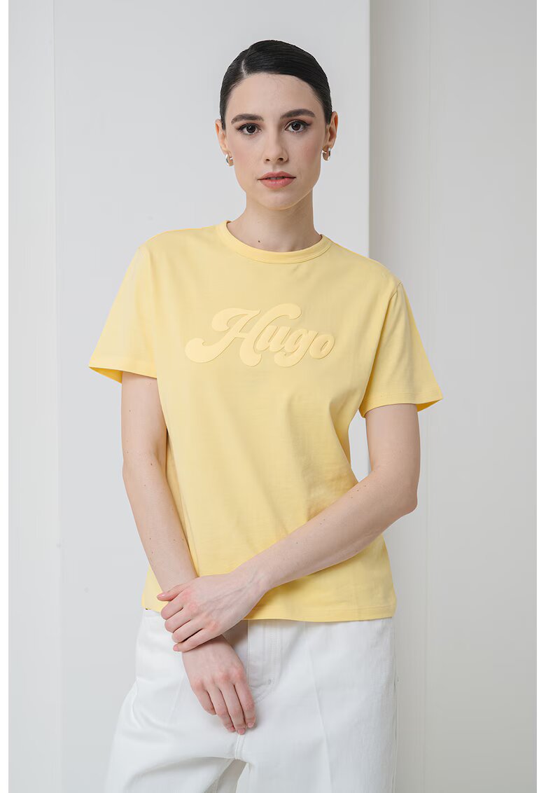 HUGO Tricou din bumbac cu logo in relief - Galben