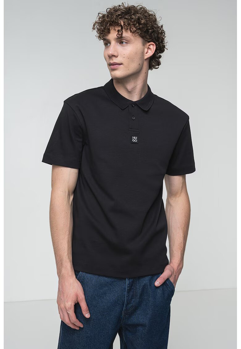HUGO Tricou polo regular-fit de bumbac Deabono - Negru stins