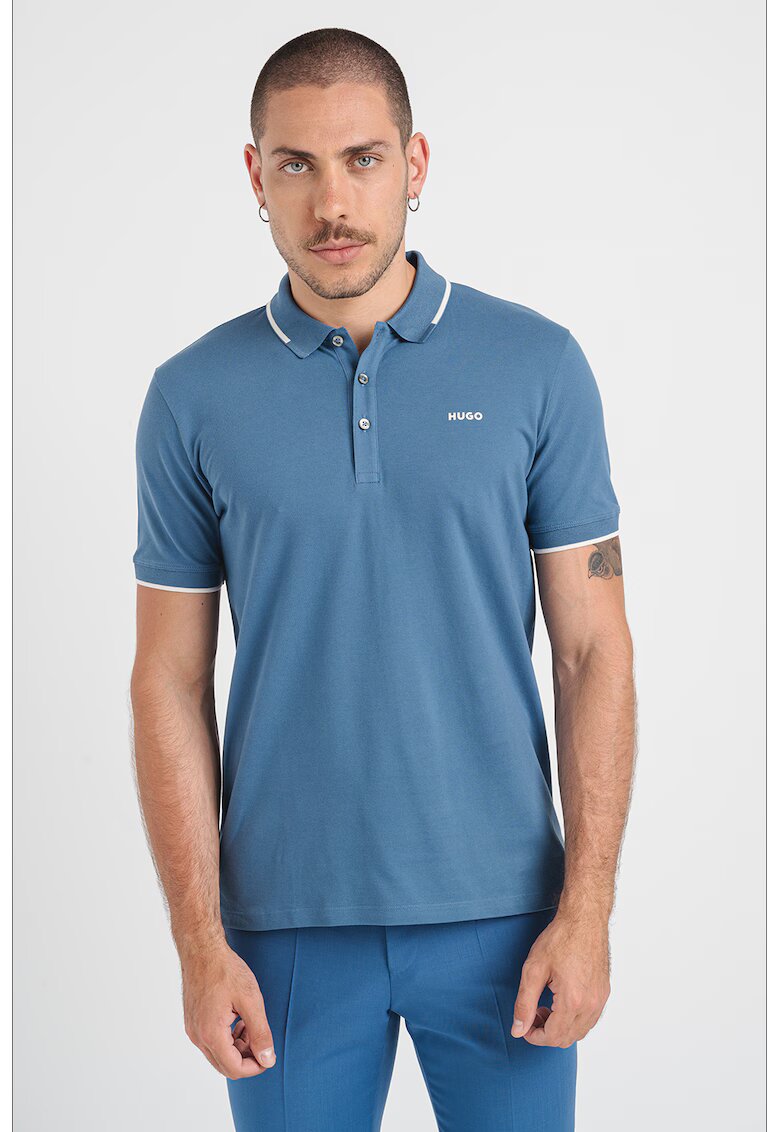 HUGO Tricou polo slim fit Dinoso - Alb/Albastru lavanda