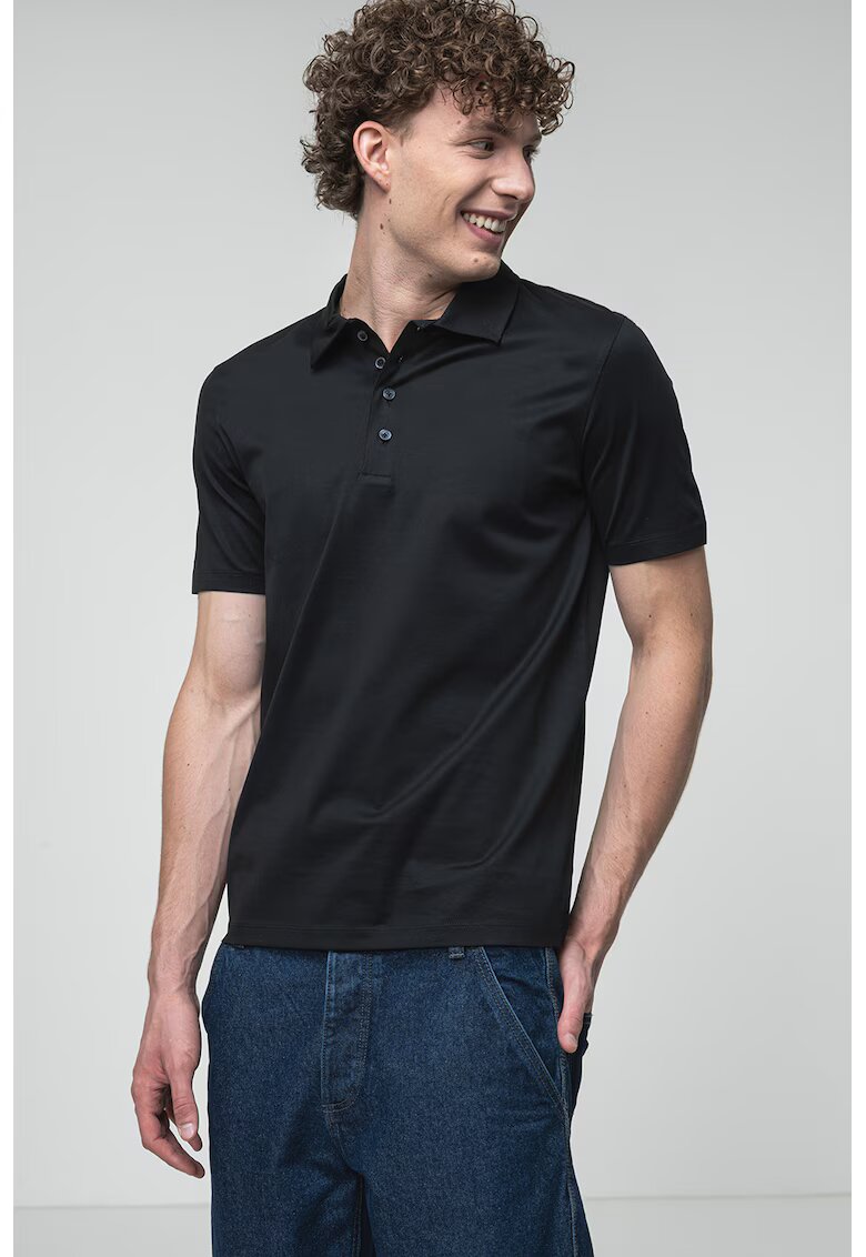 HUGO Tricou polo uni cu fenta cu nasturi - Negru