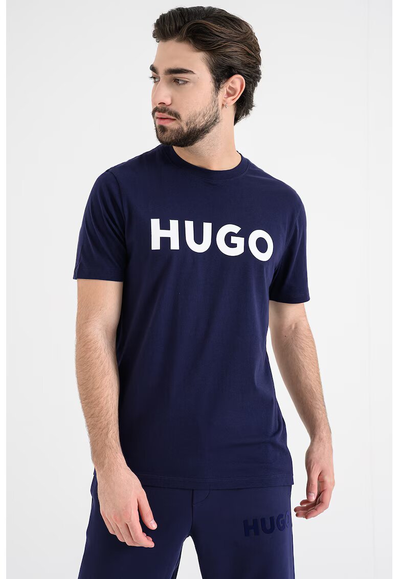 HUGO Tricou regular fit din bumbac Dulivio - Alb/Albastru indigo