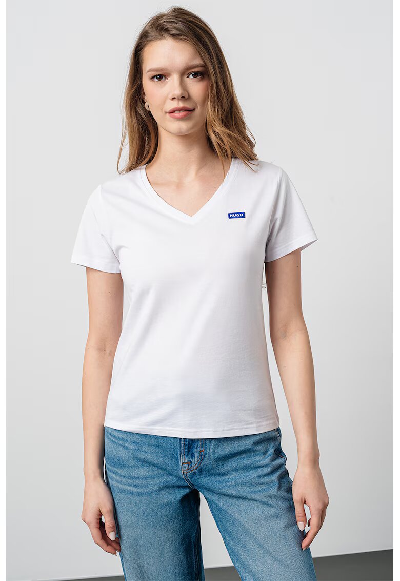 HUGO Tricou slim fit cu decolteu in V - Alb
