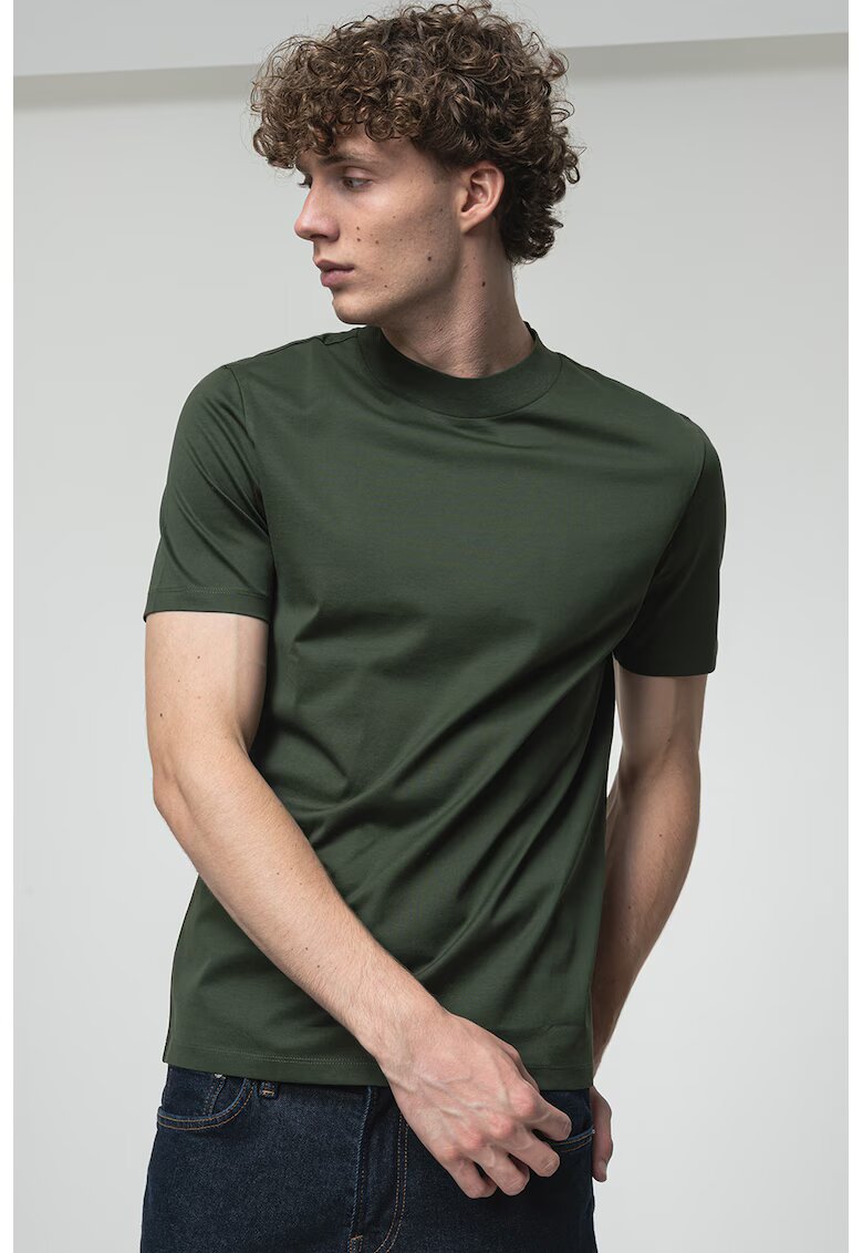 HUGO Tricou slim-fit cu guler scurt - Verde padure