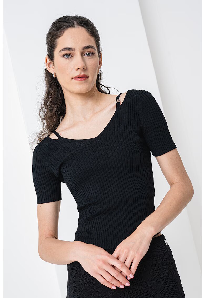 HUGO Tricou striat cu decolteu in V Shata - Negru