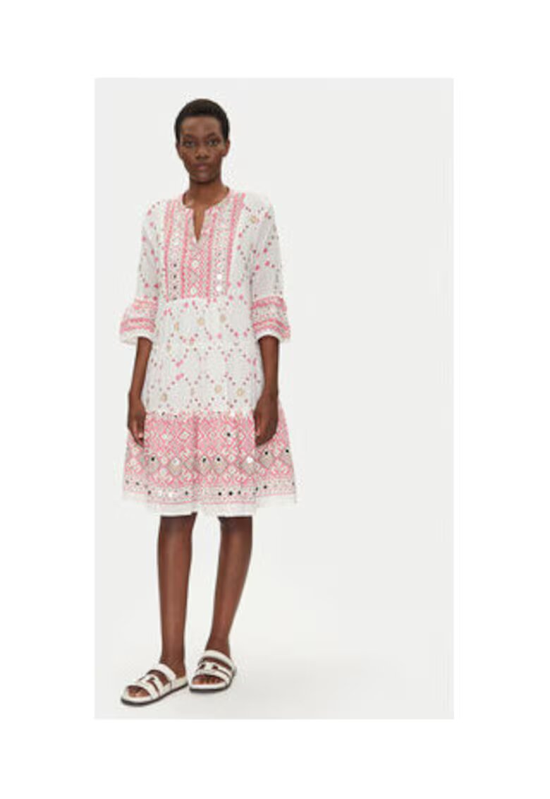 ICONIQUE Rochie de vara - Alb - Roz - 100% bumbac -