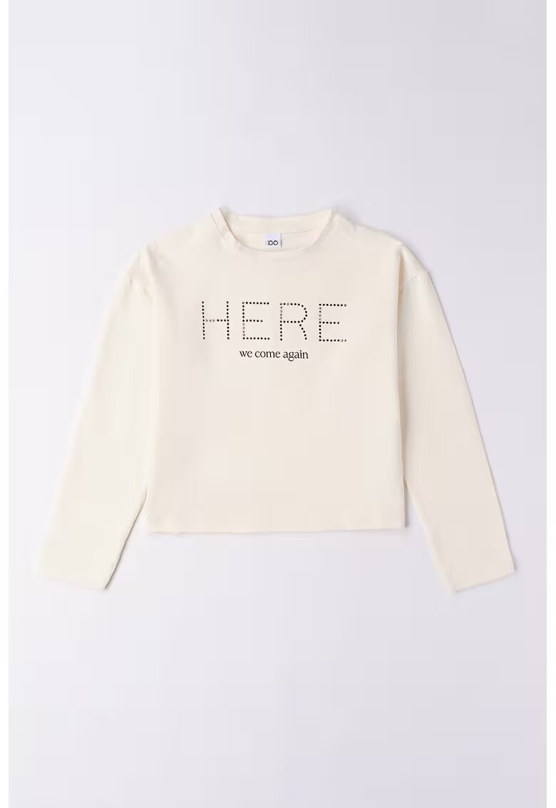 Ido Bluza din amestec de bumbac cu strasuri - Crem