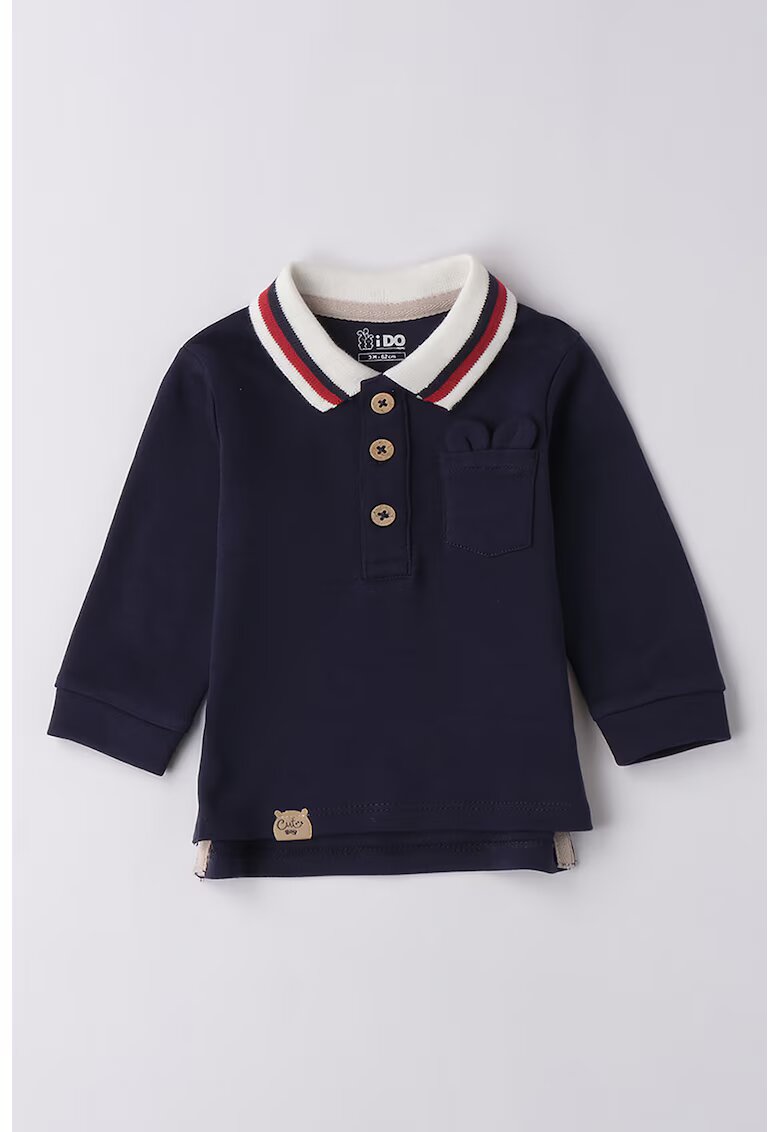 Ido Bluza polo de bumbac cu buzunar aplicat - Rosu/Alb/Bleumarin