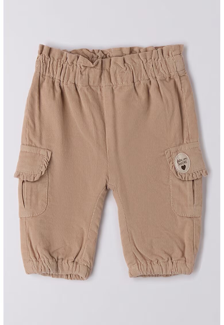Ido Pantaloni din reiat cu talie elastica - Maro deschis