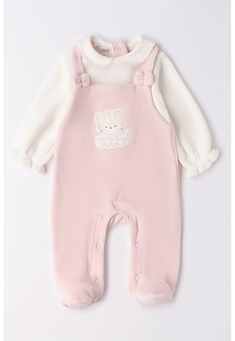 Ido Salopeta 2 in1 cu botosei - Alb fildes/Roz pastel