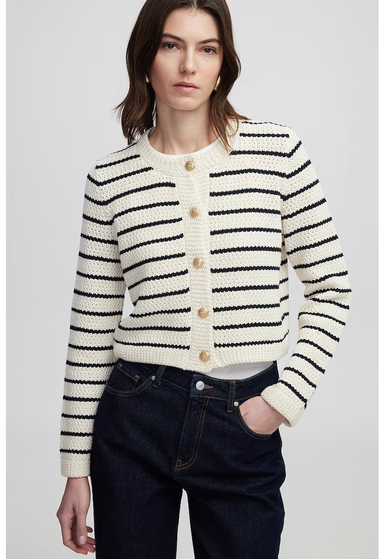 Ipekyol Cardigan cu model in dungi si inchidere cu nasturi - Alb fildes/Albastru ultramarin