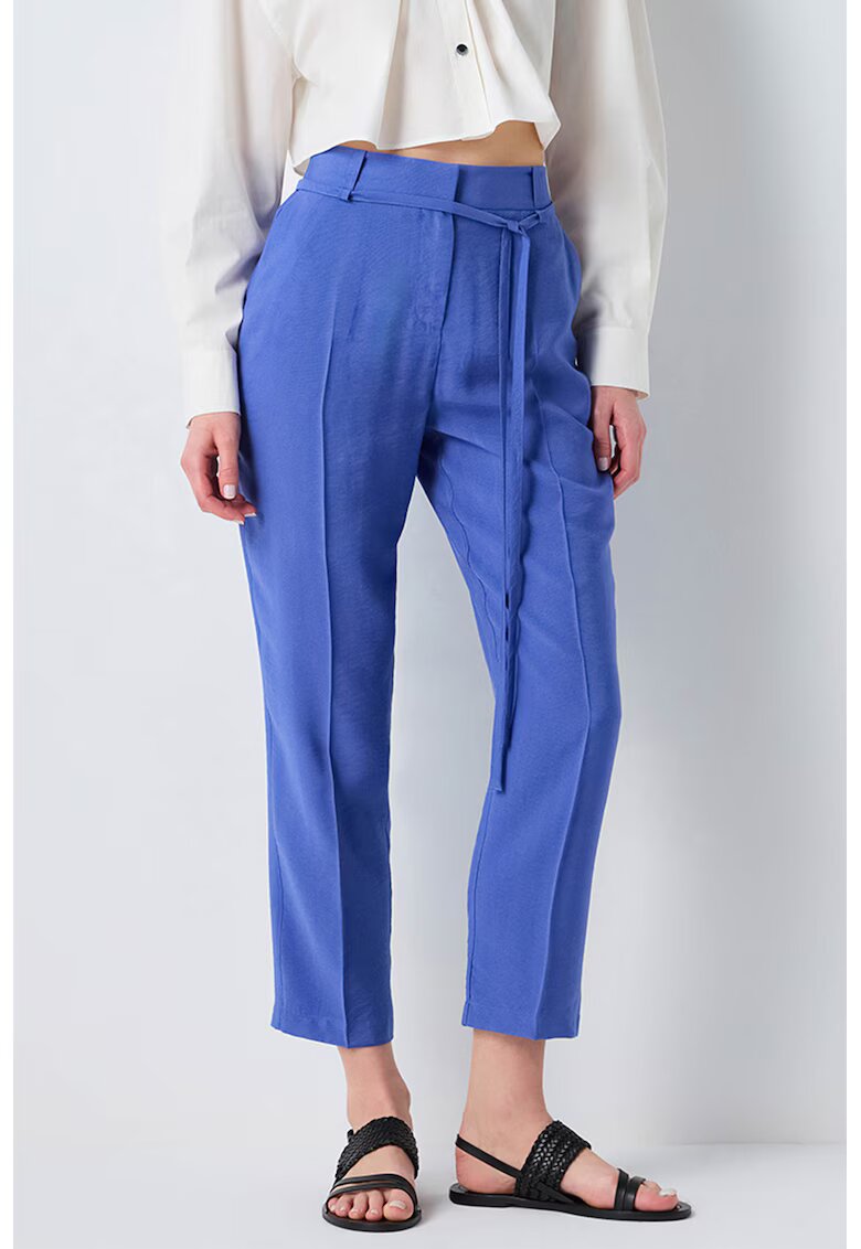 Ipekyol Pantaloni crop cu pense - Albastru indigo