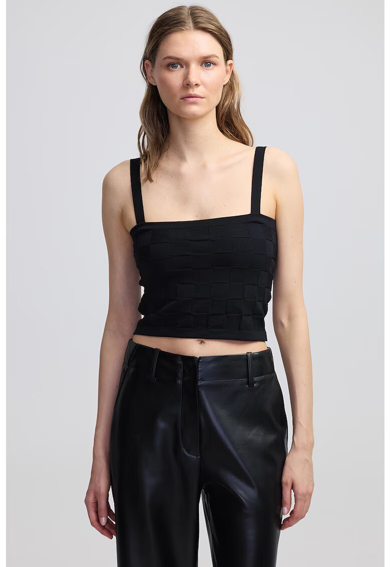 Ipekyol Top crop cu decolteu patrat - Negru