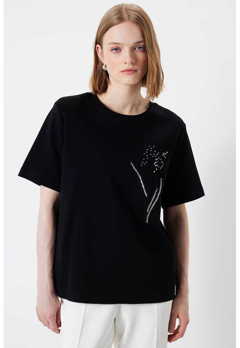 Ipekyol Tricou supradimensionat cu decolteu la baza gatului - Negru